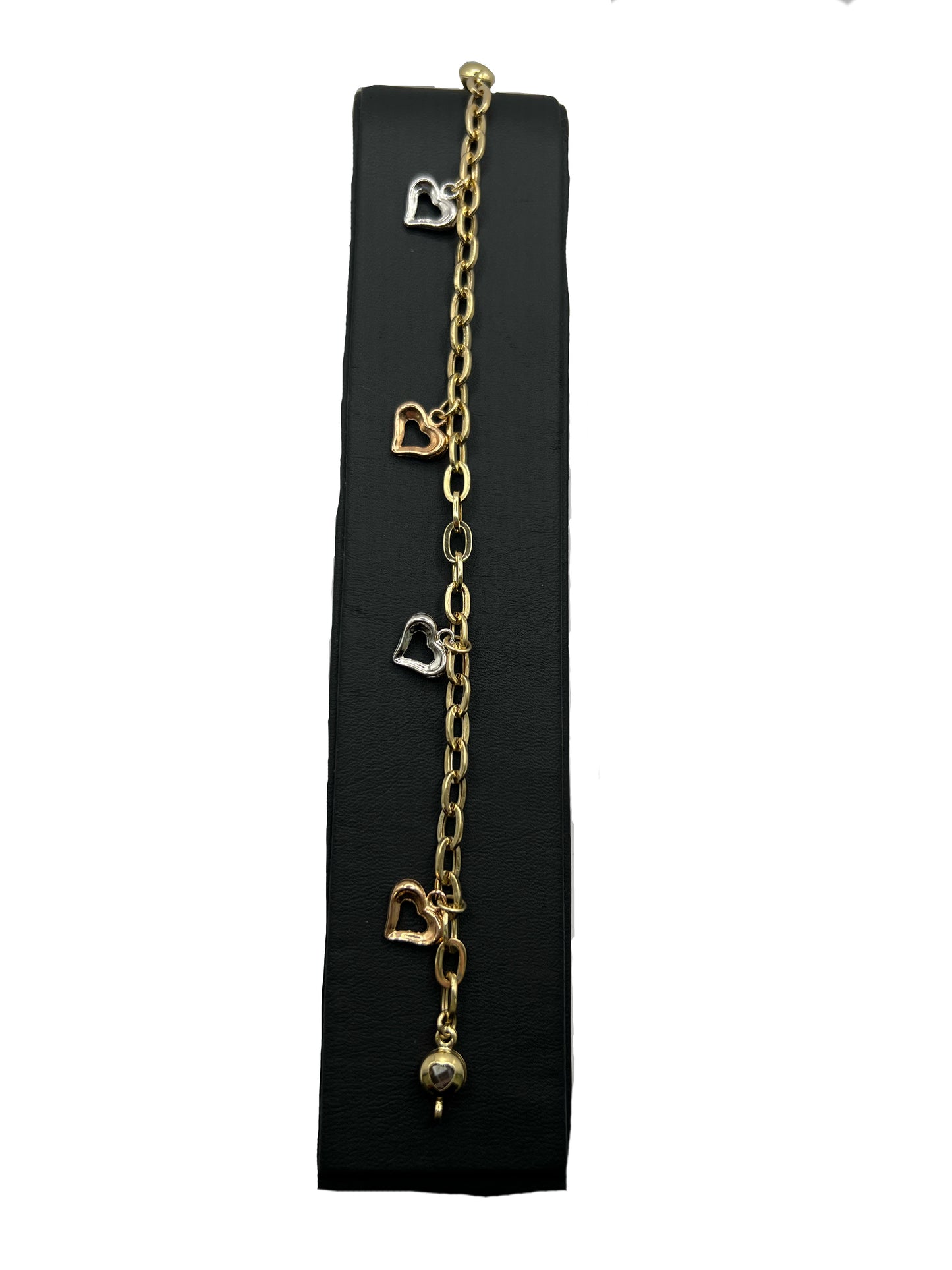 14k Three Tone Heart Charm Bracelet