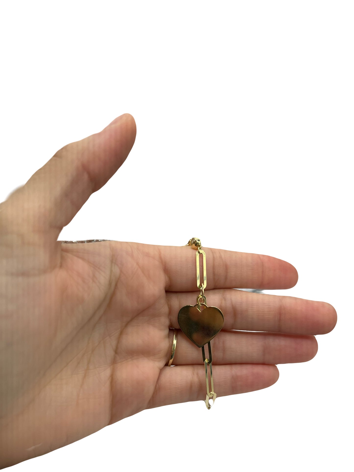 10k Paper Clip with Heart Charm Bracelet