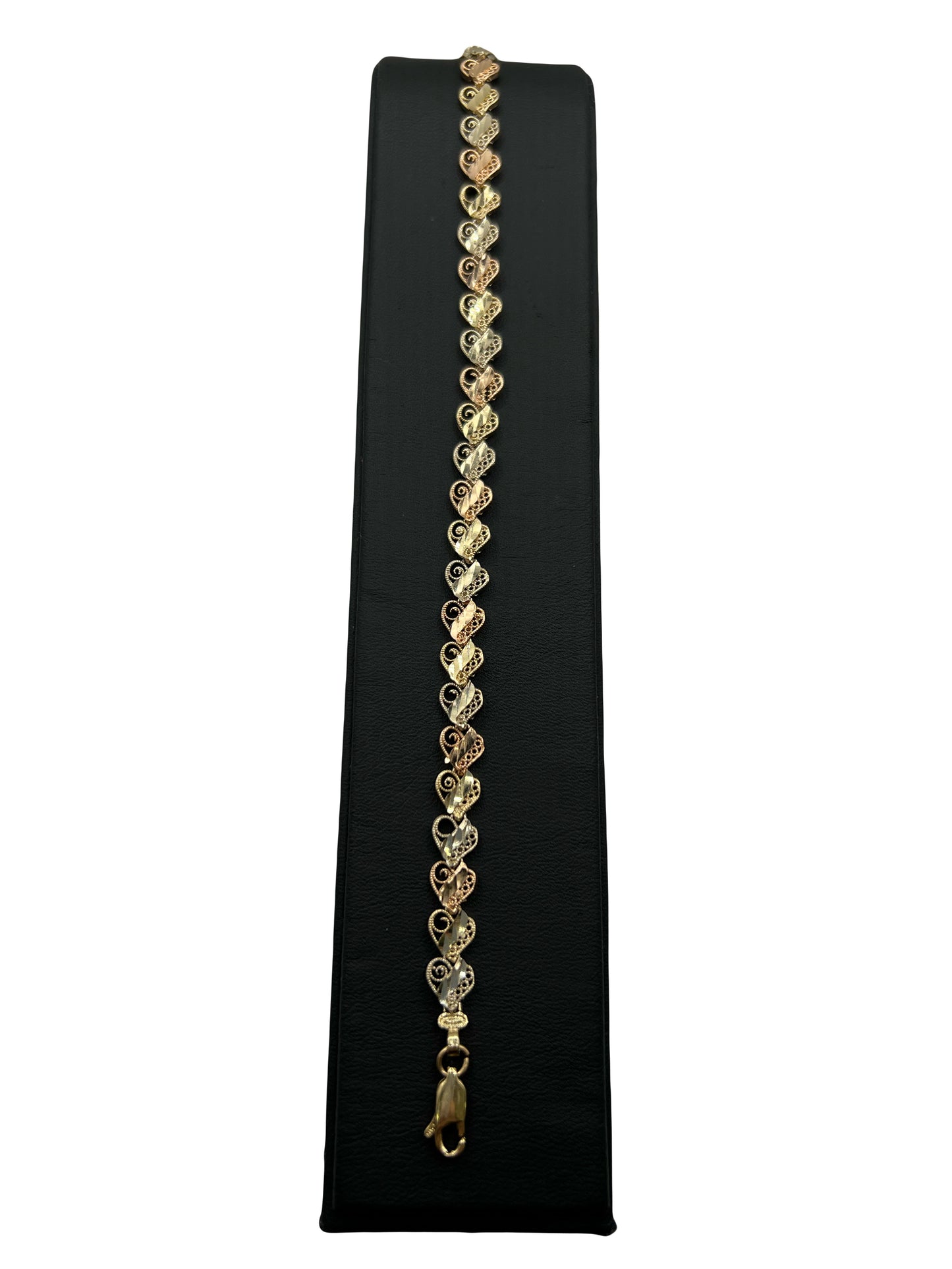 14k Three Tone Heart Bracelet