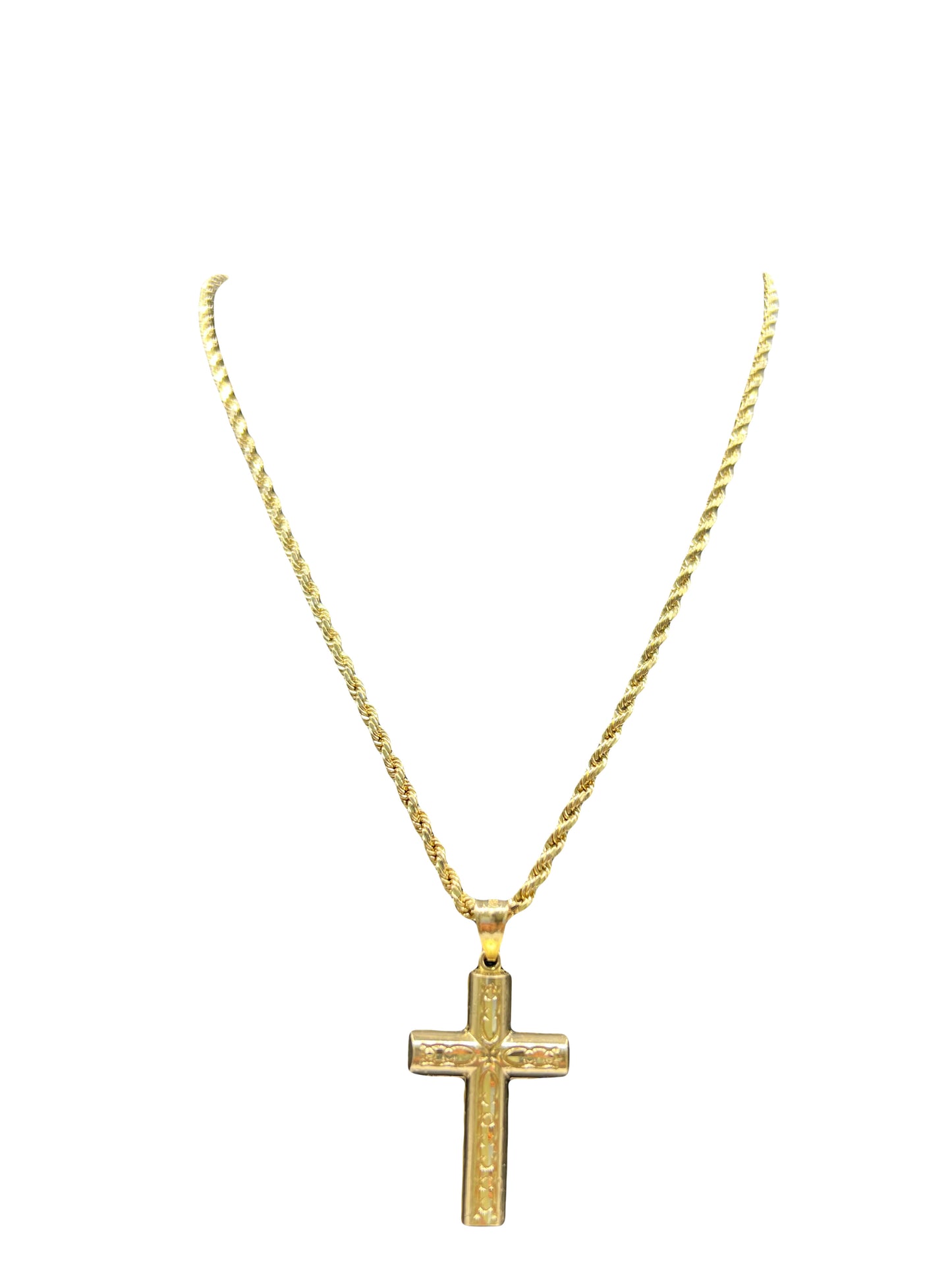 14k Rope Chain & Cross Pendant
