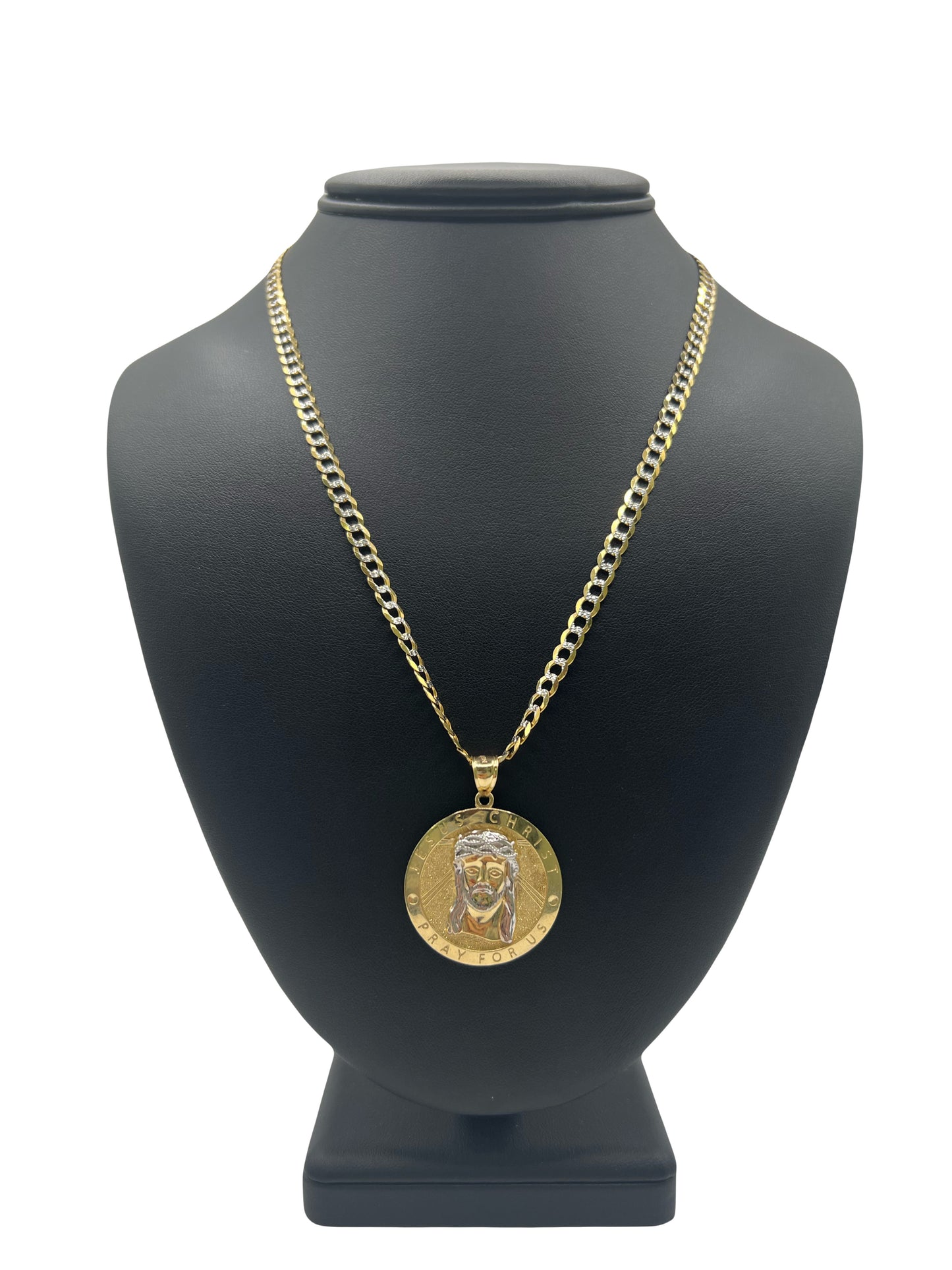 14k solid Two Tone Cuban Chain & Jesus Pendant