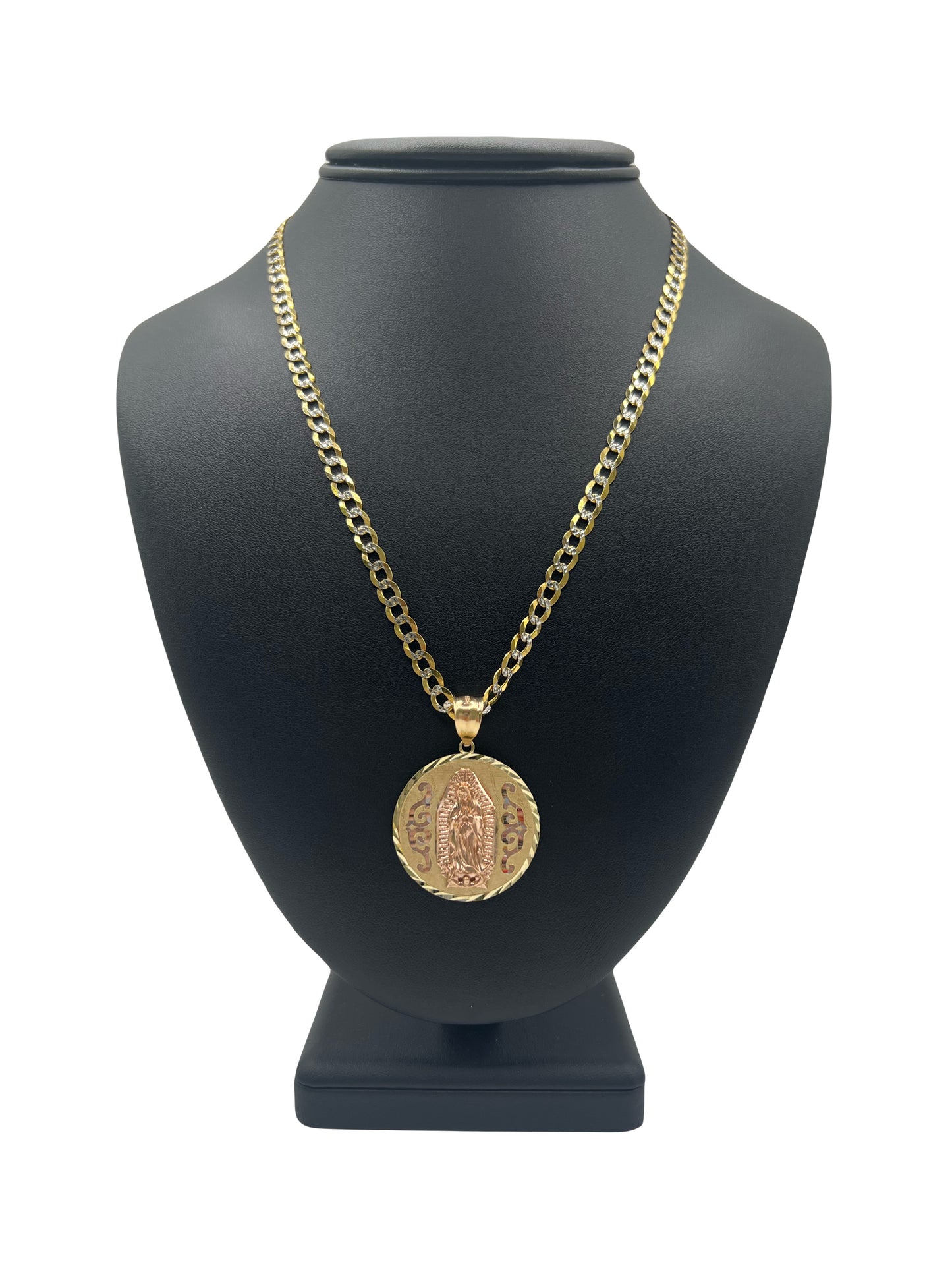 14k Solid Two Tone Cuban Chain & Virgin Marry Pendant