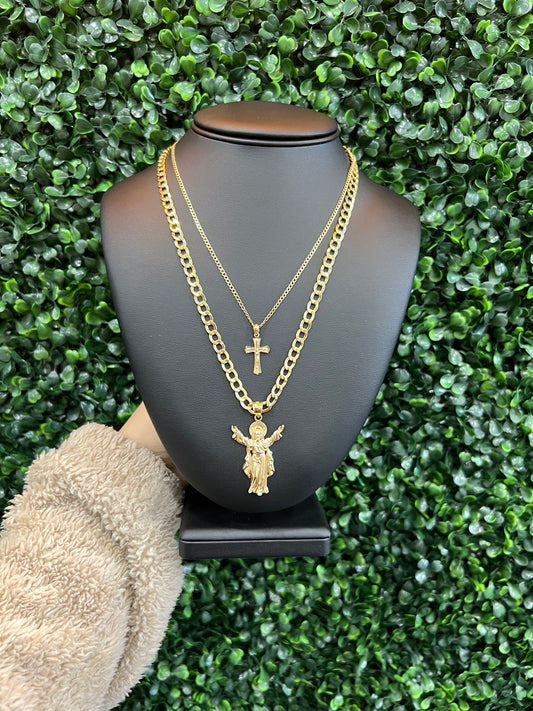 10k Men’s Cuban chain & cross Pendant with Cuban Chain and Jesus pendant