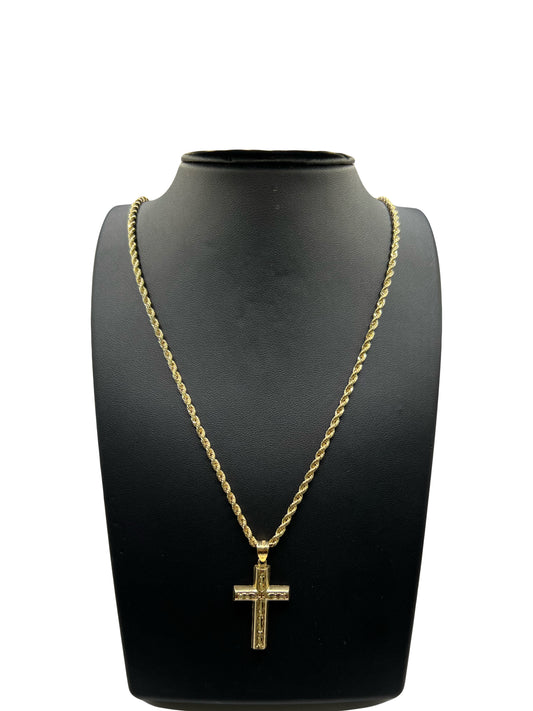 14k Rope Chain & Cross Pendant