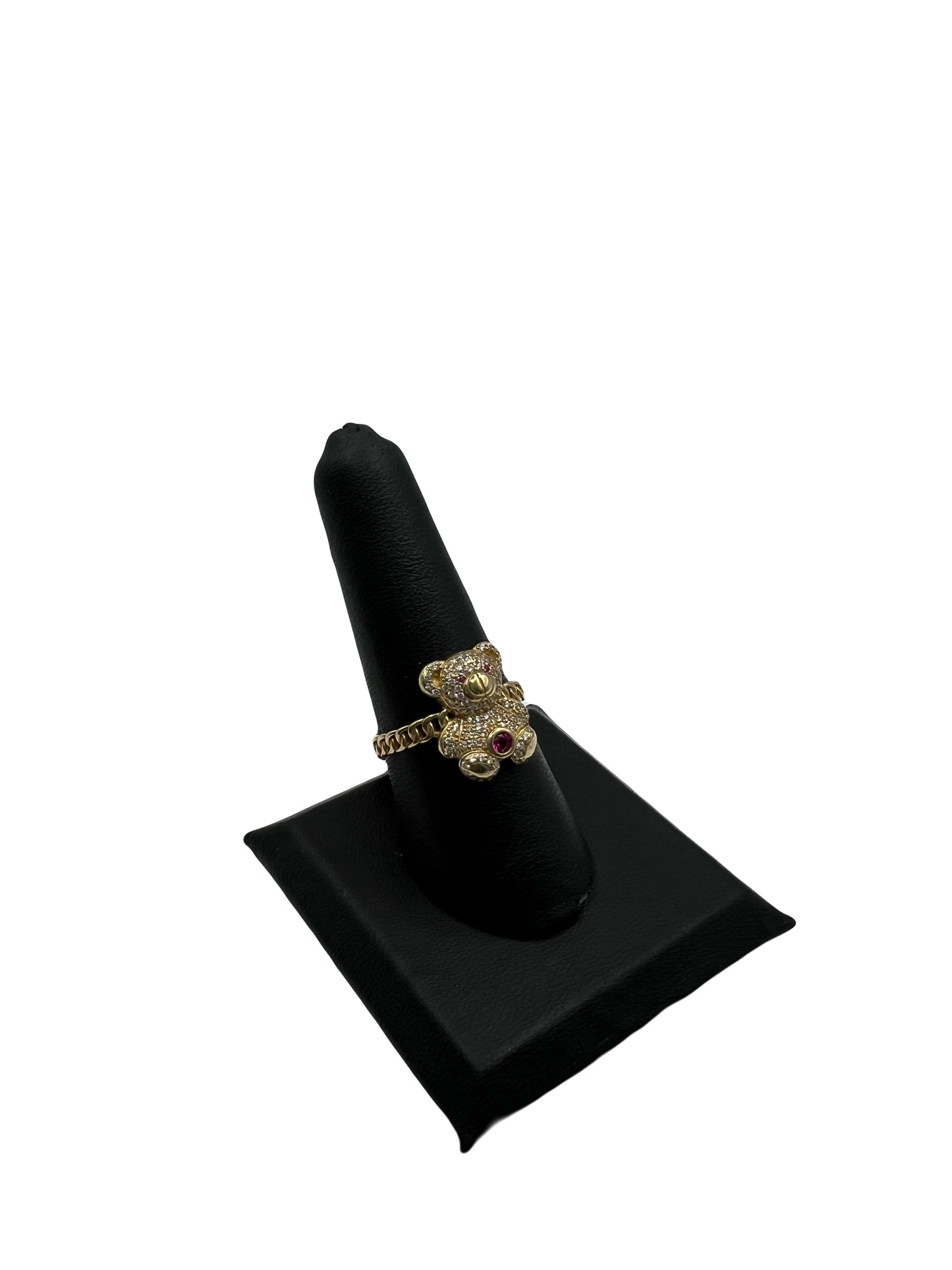 10k Teddy Bear Pendant with Pink Stone
