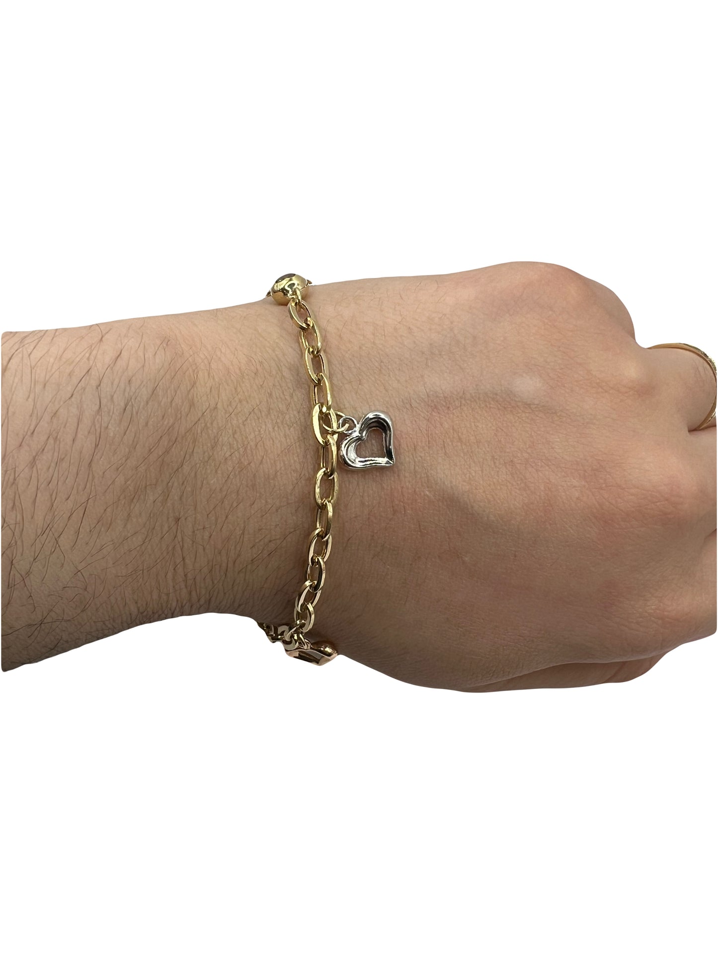 14k Three Tone Heart Charm Bracelet