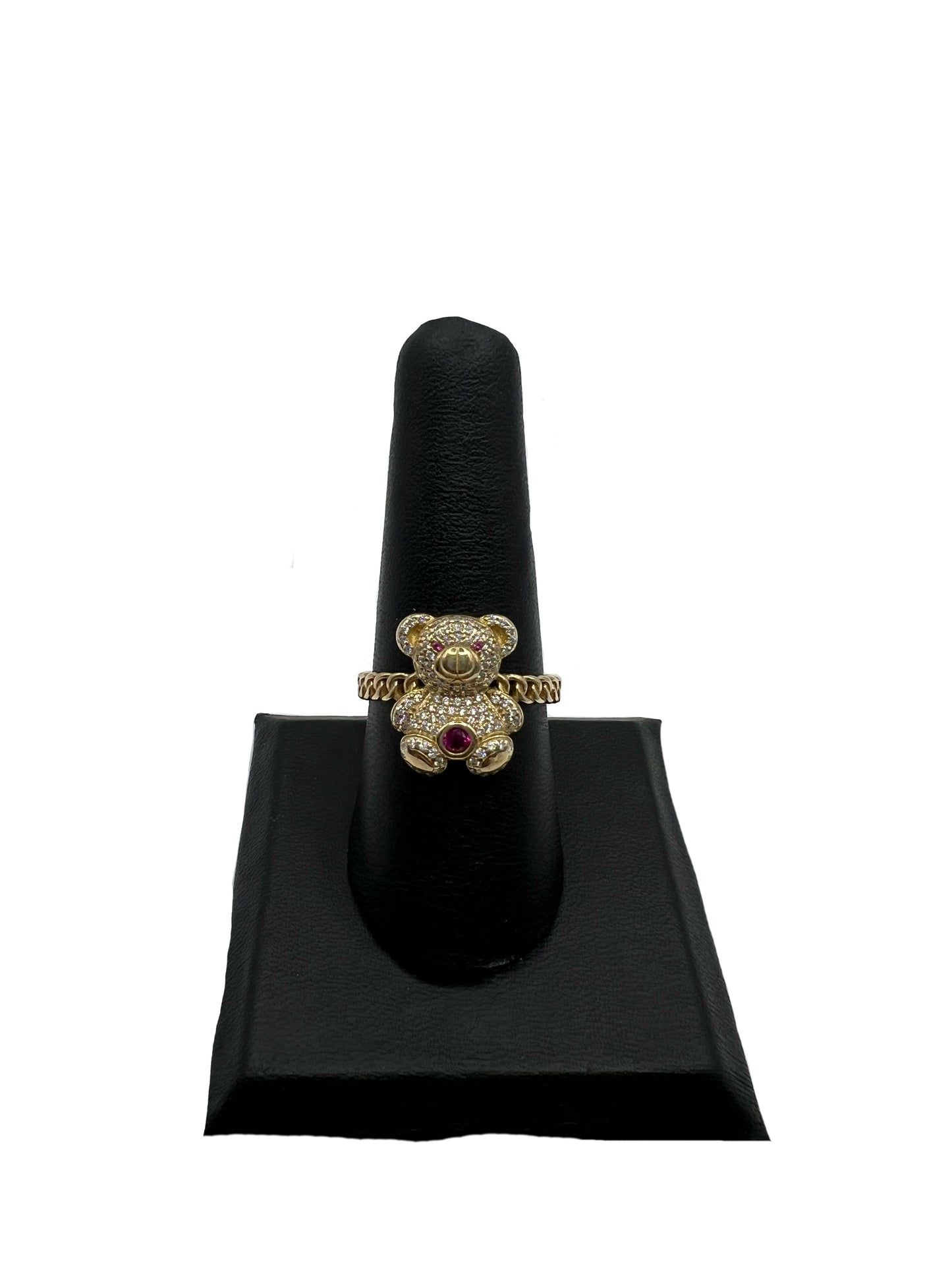 10k Teddy Bear Pendant with Pink Stone