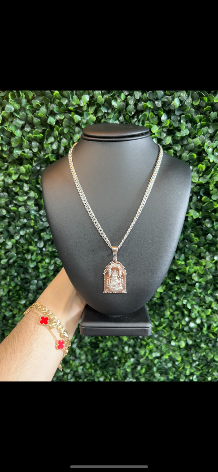 Silver Cuban Chain & Virgin Marry Pendat