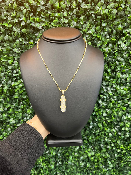 New Silver Gold Plated Moon Cut Chain Skateboard Pendant