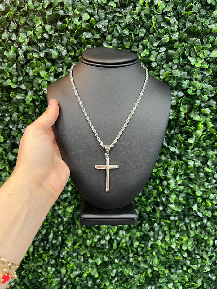 Stainless Steel Rope Chain & Cross Pendant
