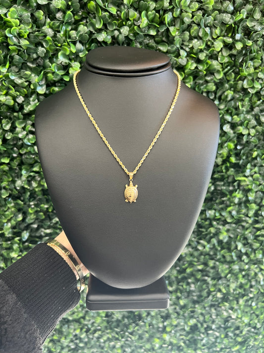14k Turtle Pendant & Rope Chain