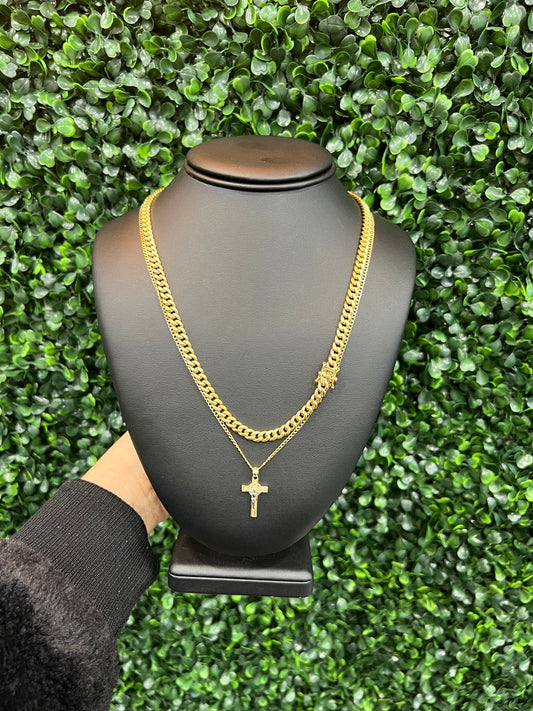10k Miami Cuban Chain & Cuban Chain & Cross Pendant