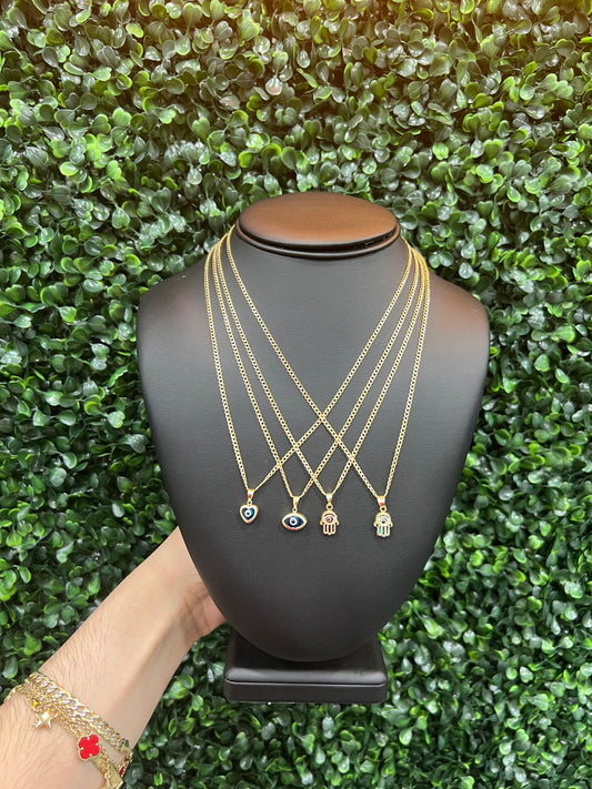New 10k Cuban Chain & Evil Eye Pendant