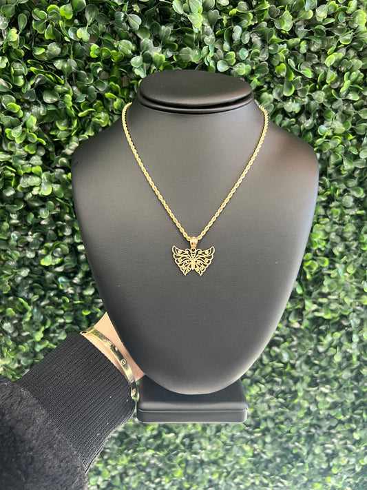 14k Butterfly Pendant & Rope Chain