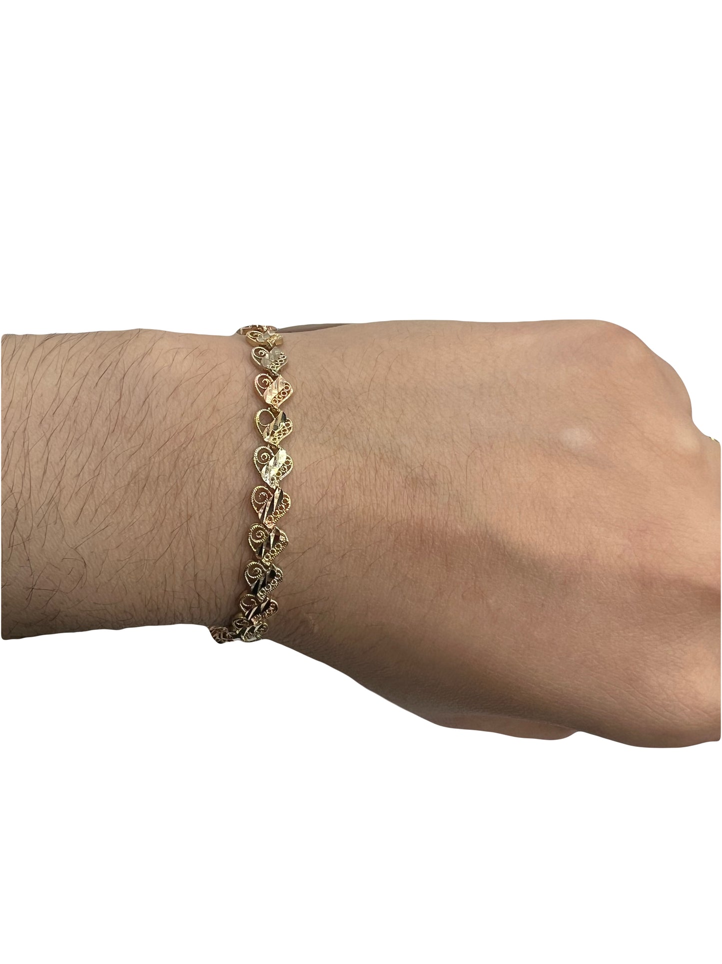 14k Three Tone Heart Bracelet