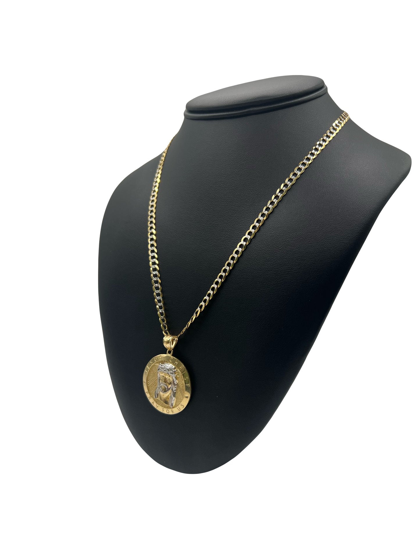 14k solid Two Tone Cuban Chain & Jesus Pendant