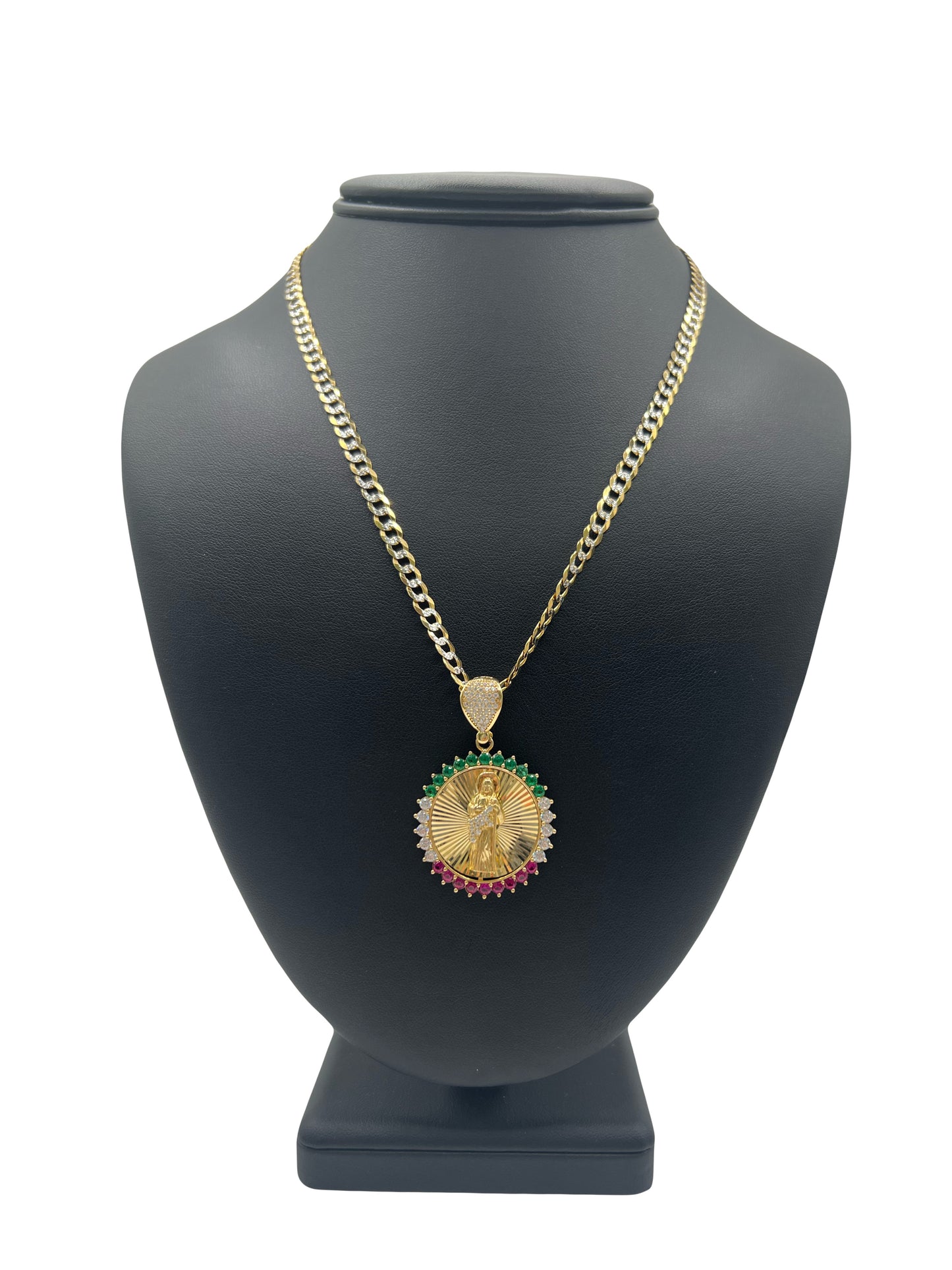 14k Solid Two Tone Cuban Chain & Saint Jude Pendant