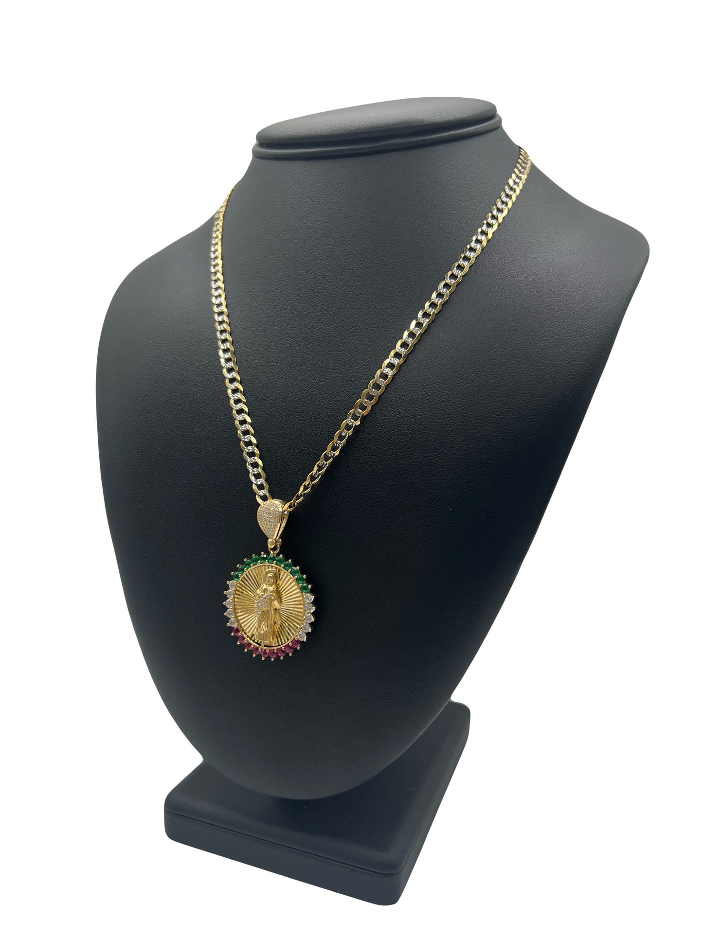 14k Solid Two Tone Cuban Chain & Saint Jude Pendant
